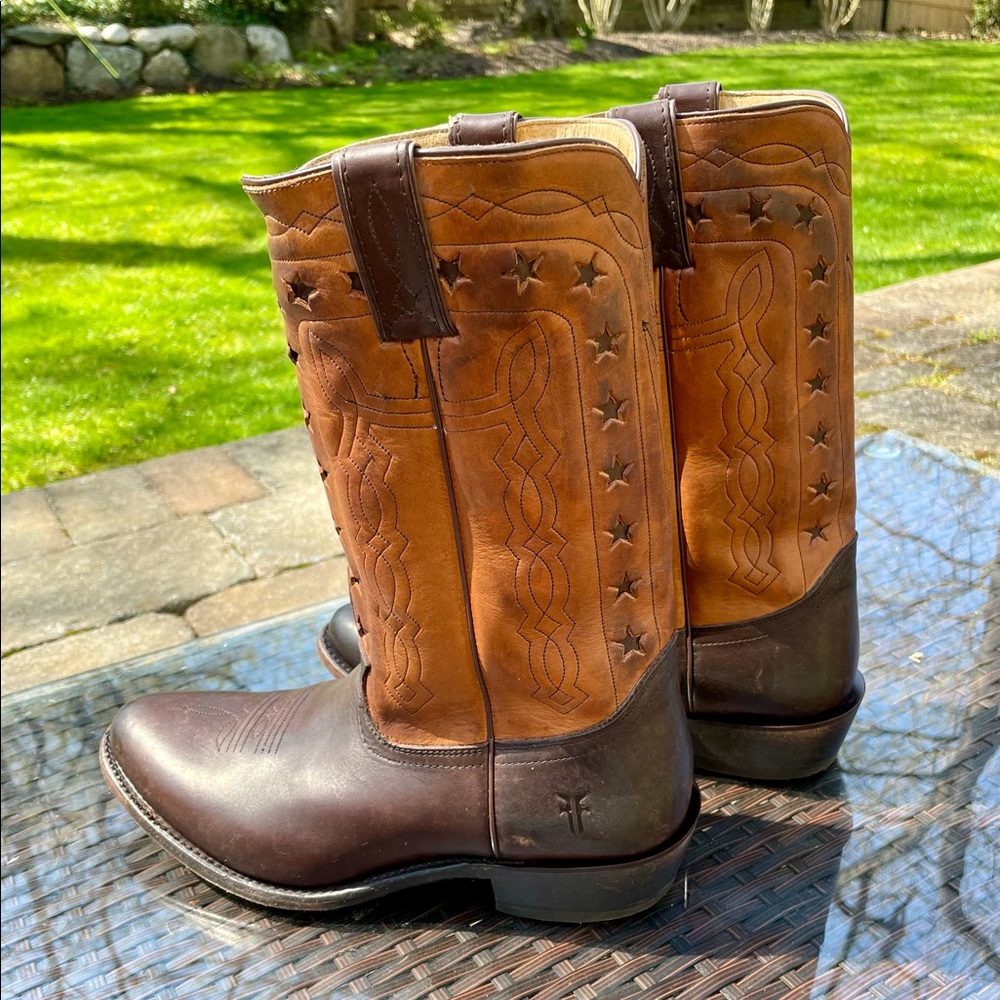 FRYE Wyatt Brown Leather Cowboy Men's Boots 10